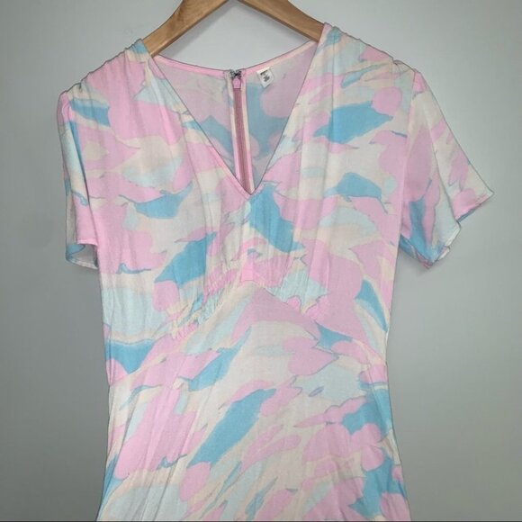 BP. Nordstrom Pastel Short Sleeve Crepe Dress Flowy Pink White Blue Size Small - Picture 4 of 9